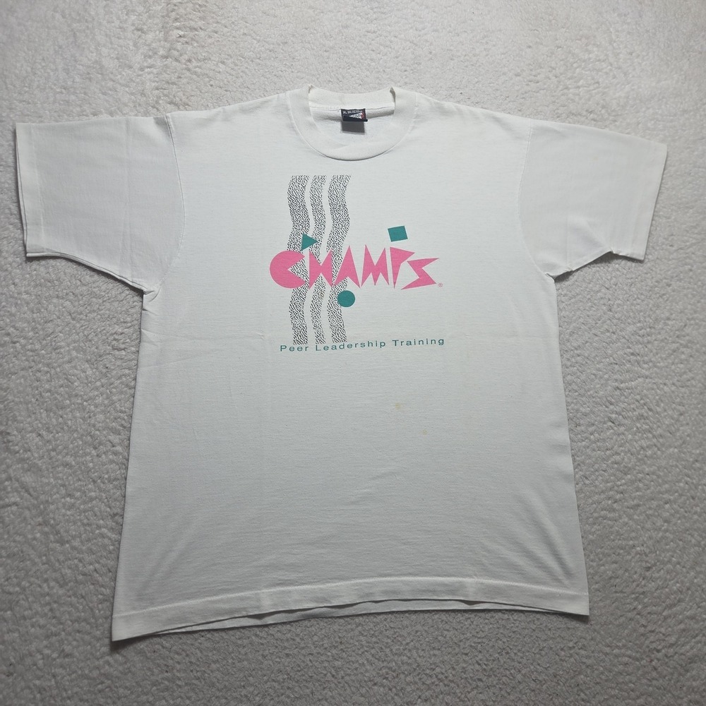 Vintage 90s CHAMPS Peer Leadership Training T-Shirt White Single Stitch XL Retro